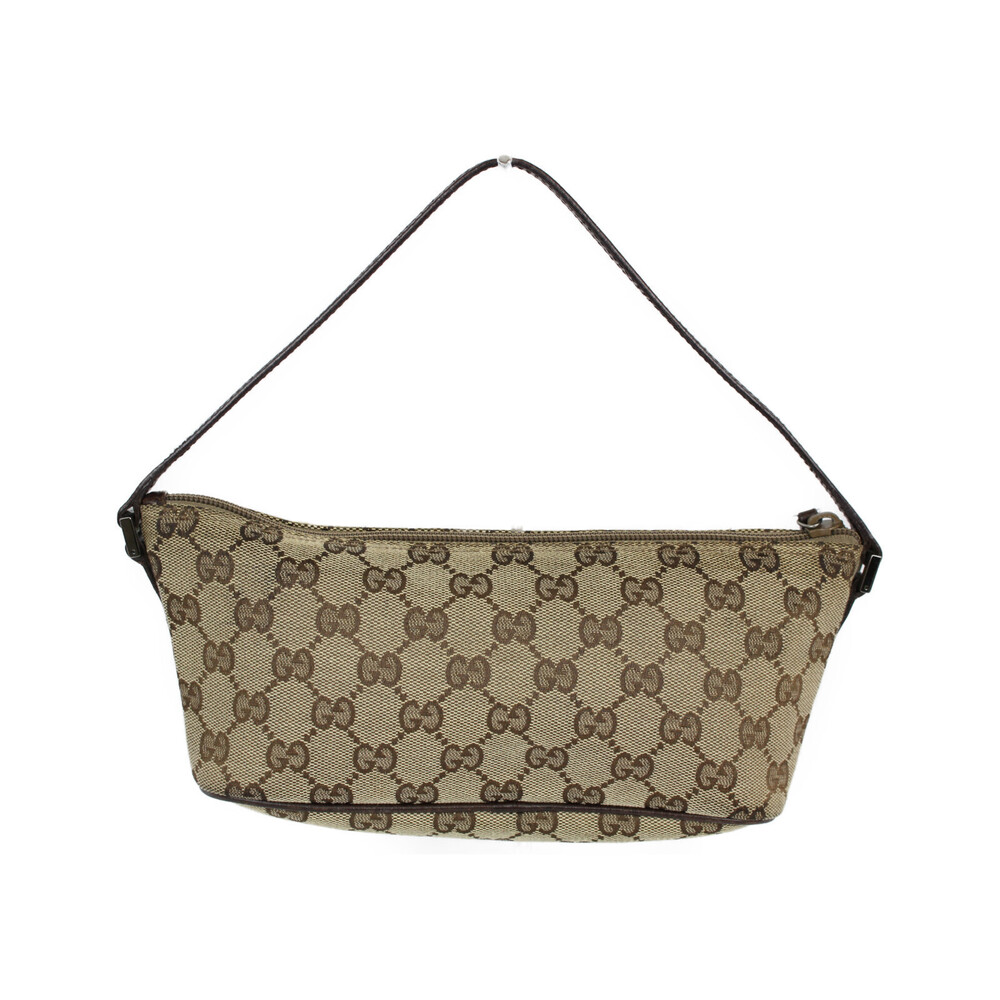 Gucci Dark Canvas Black Pouch Tan GG Beige Leather Brown Handbag